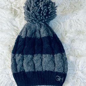 Gilly Hicks Gray and Navy Blue beanie with Pom Pom